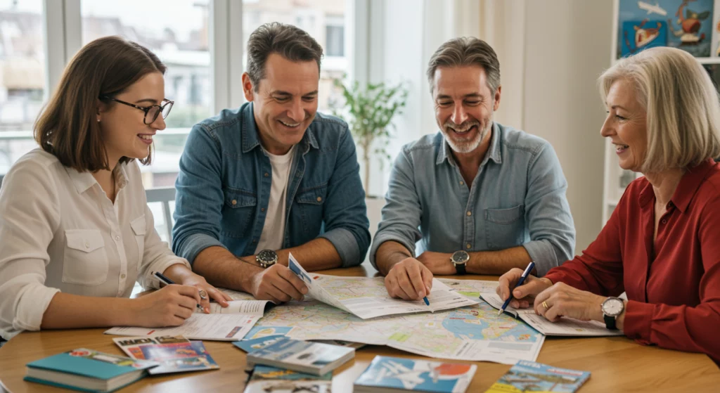 Une famille qui planifie son prochaine voyage