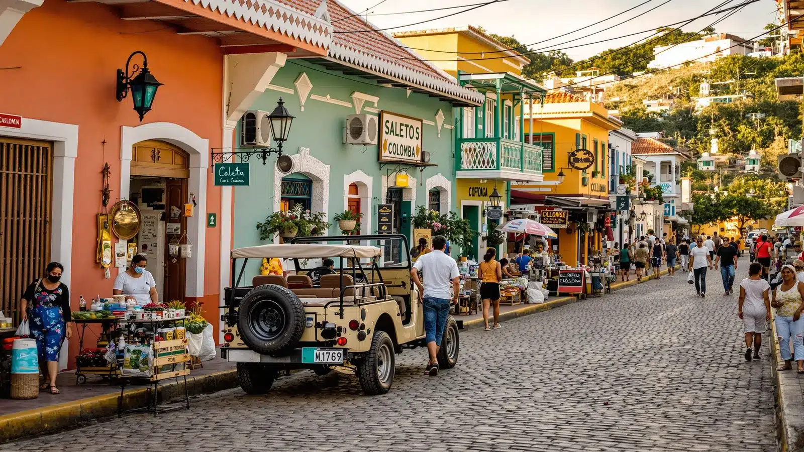 Illustration du village coloniale de salento en colombie