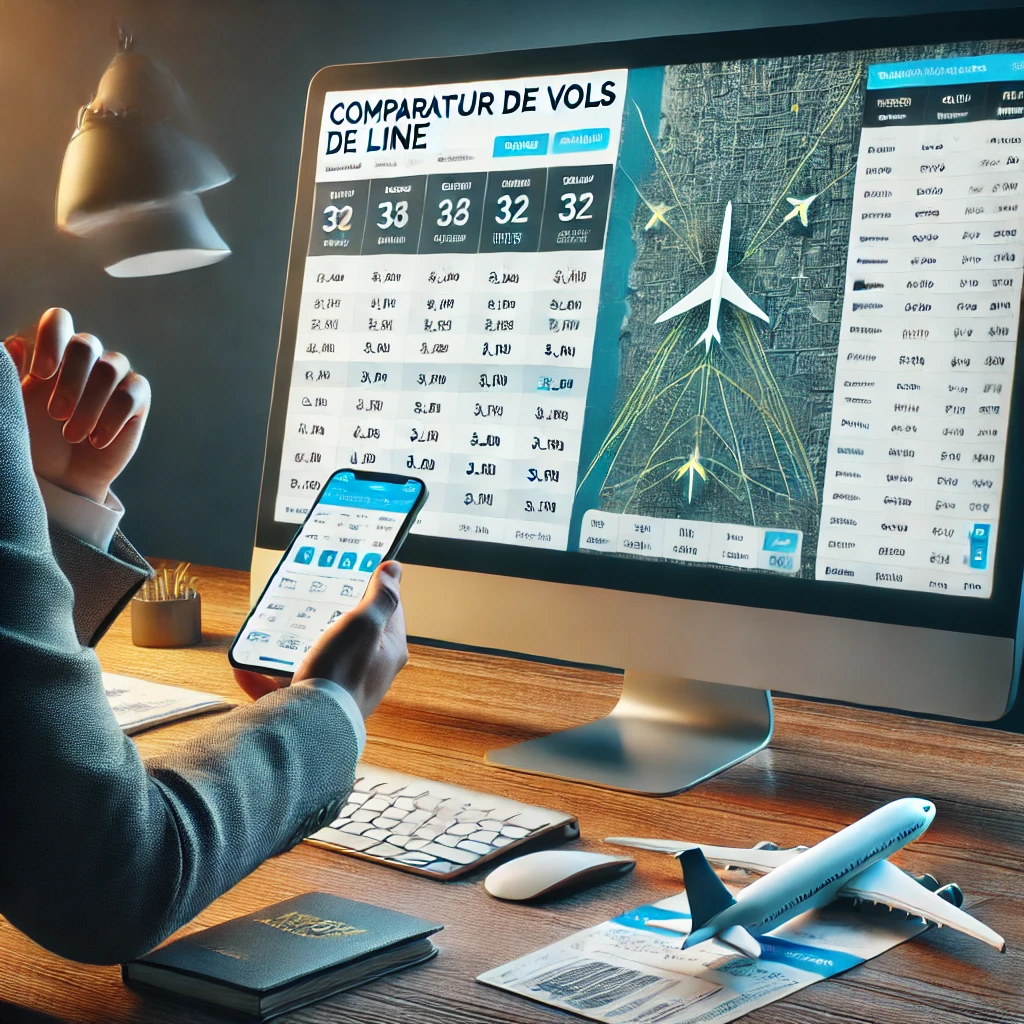 Une-image-realiste-representant-un-comparateur-de-vols-en-ligne-sur-un-ecran-dordinateur.-Lecran-affiche-une-interface-moderne-avec-une-carte-interactive-kiwi.com avis