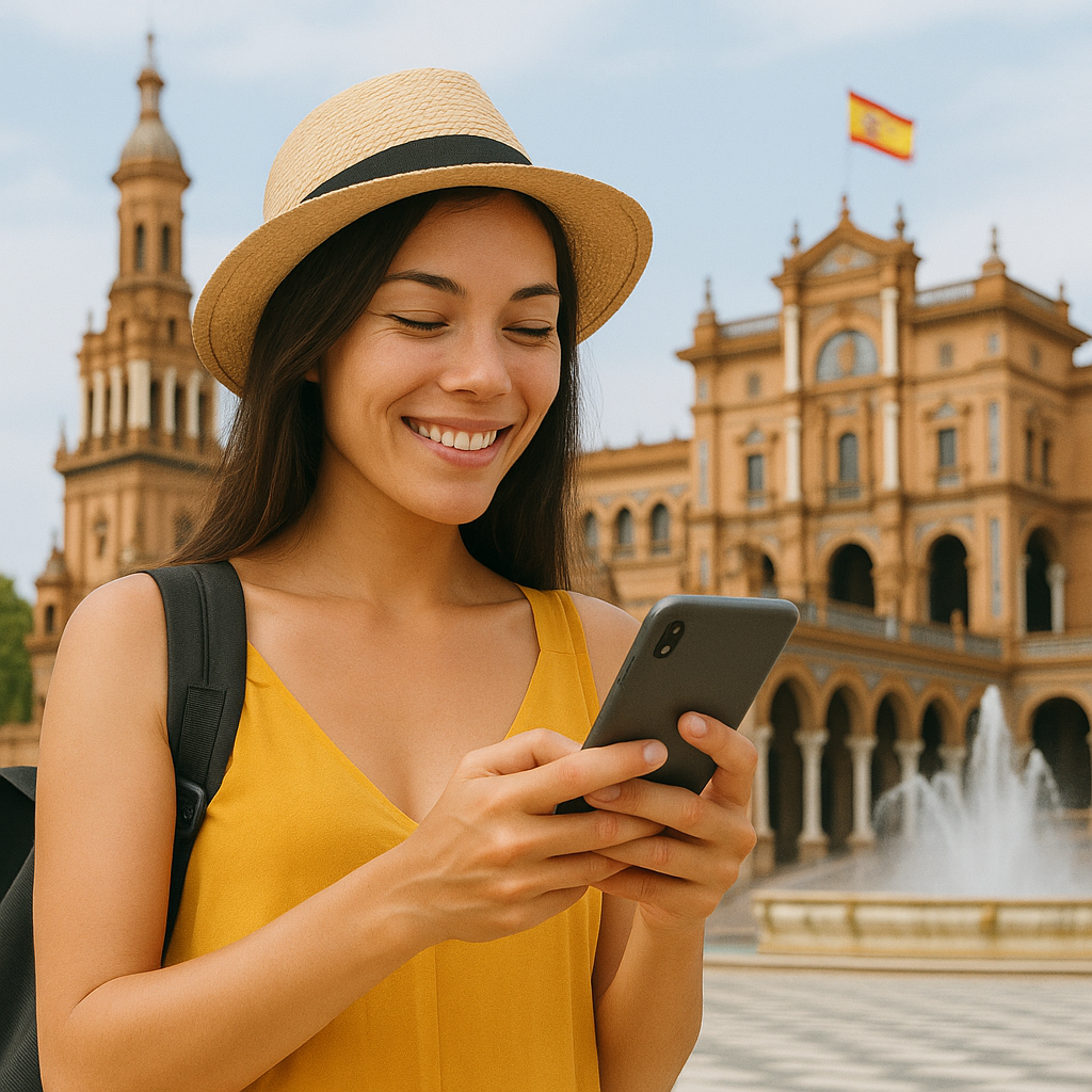Une touriste qui utilise sa esim Espagne