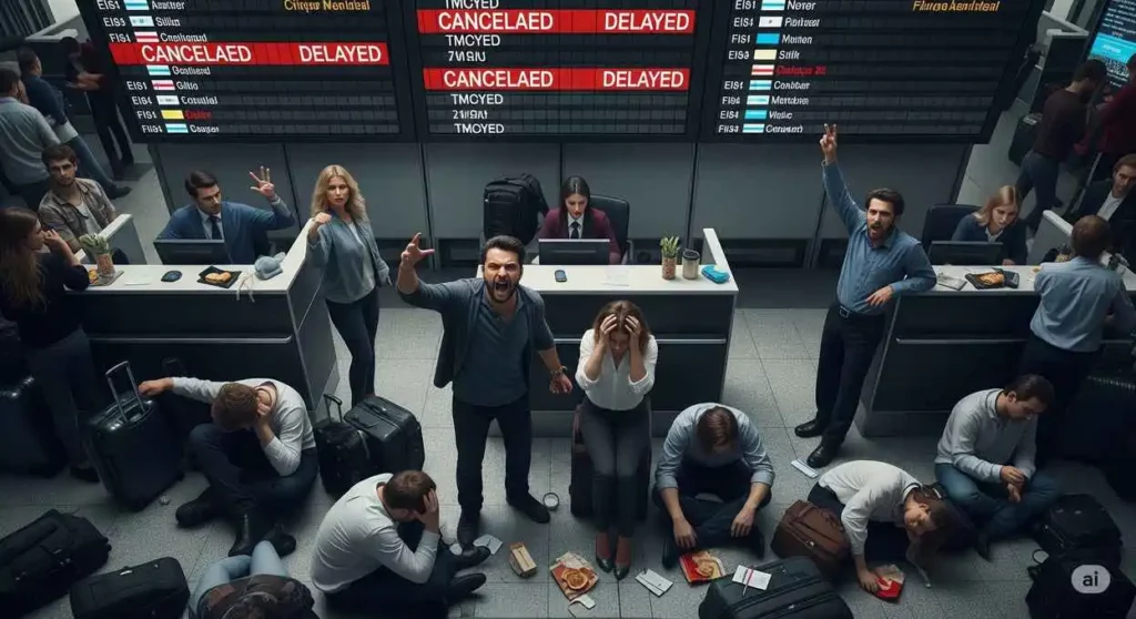 des personnes à l'aéroport qui ont raté leur avion