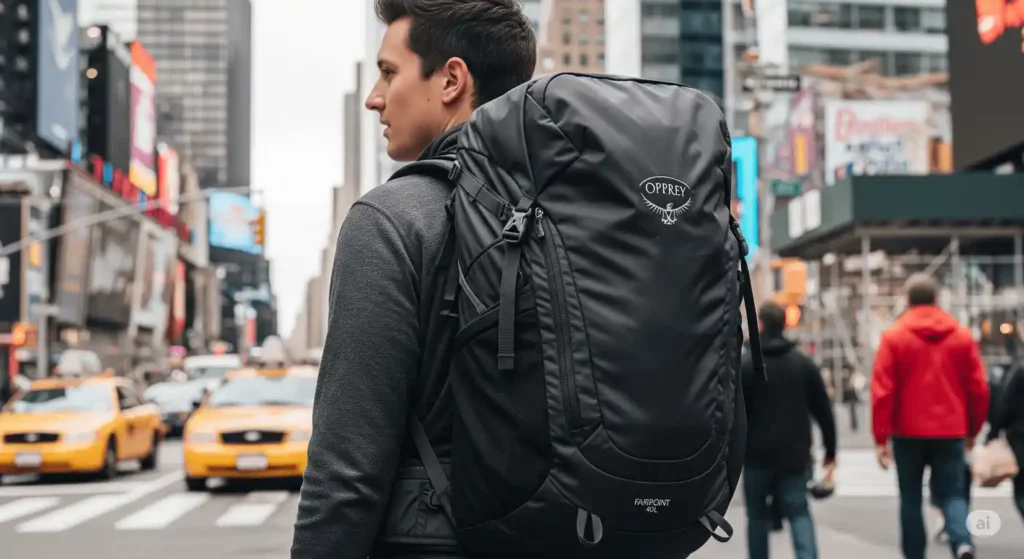 un homme a newyork avec son sac valise à newyork