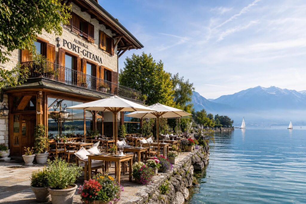 découvrez l’auberge port-gitana, une halte élégante au bord du lac léman offrant un cadre idyllique, une cuisine raffinée et un accueil chaleureux pour un séjour inoubliable.