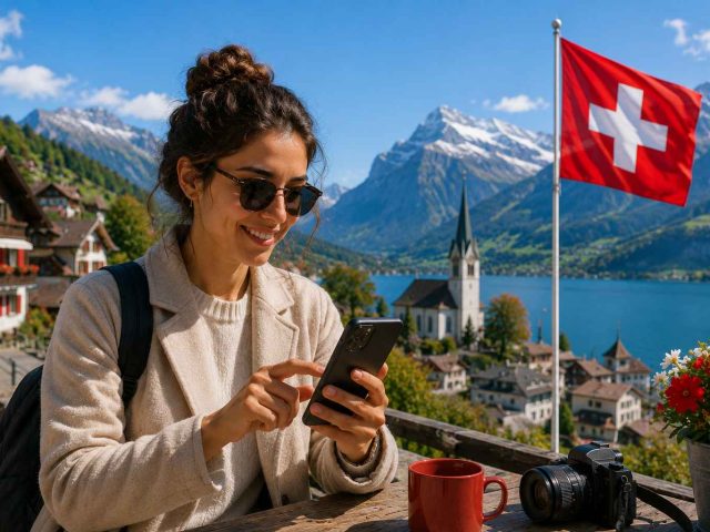 une fille qui utilise son esim en suisse