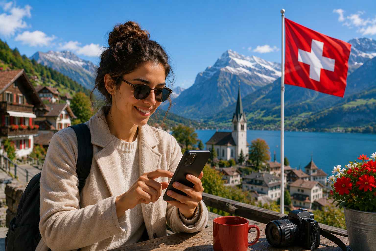 une fille qui utilise son esim en suisse