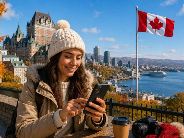 Une fille utilise une esim au canada