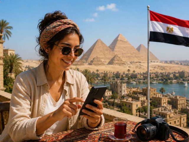 une fille utilise sa esim en egypte