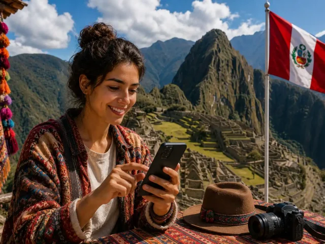une fille qui utilise une esim au pérou
