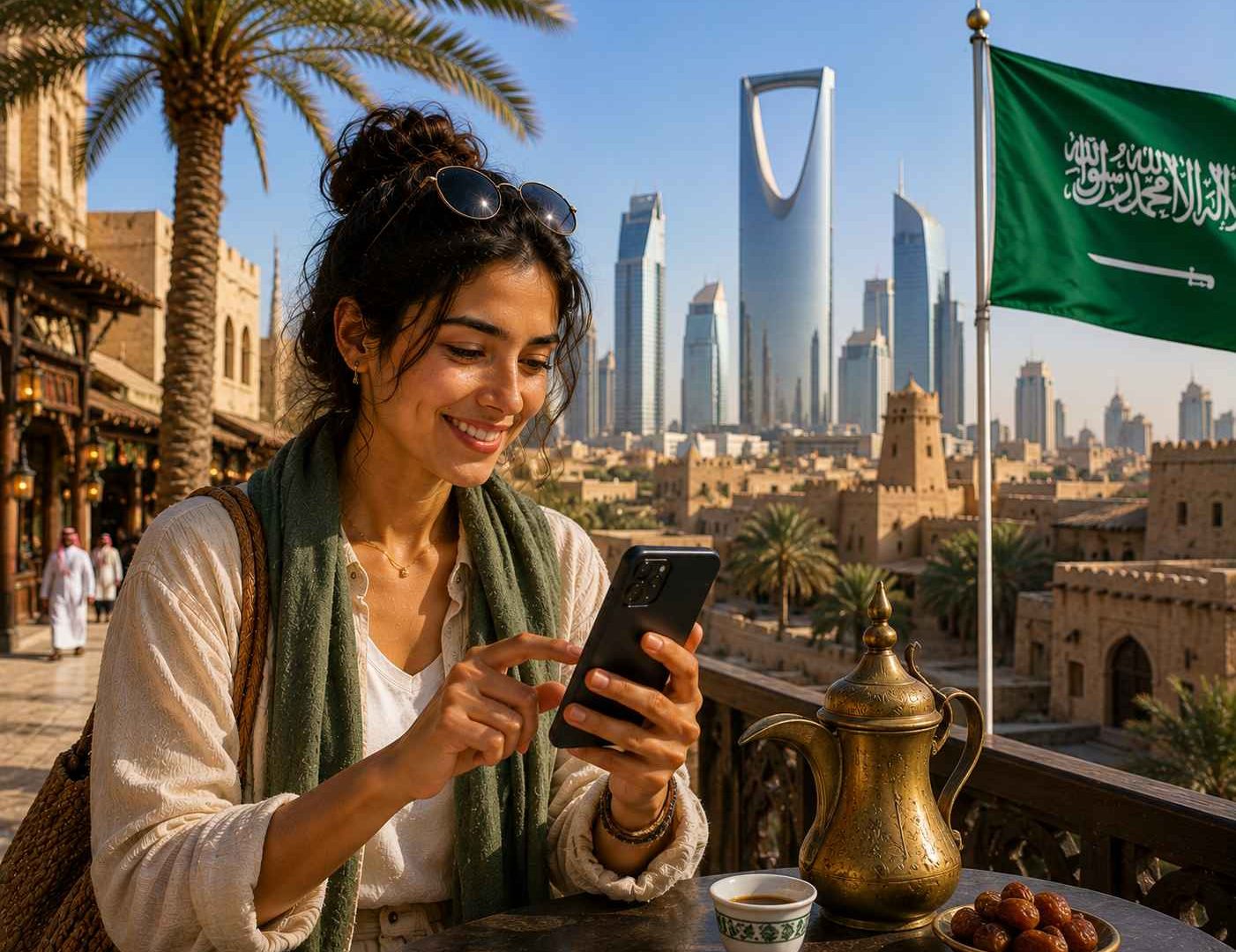 une fille utilise son esim en arabie saoudite