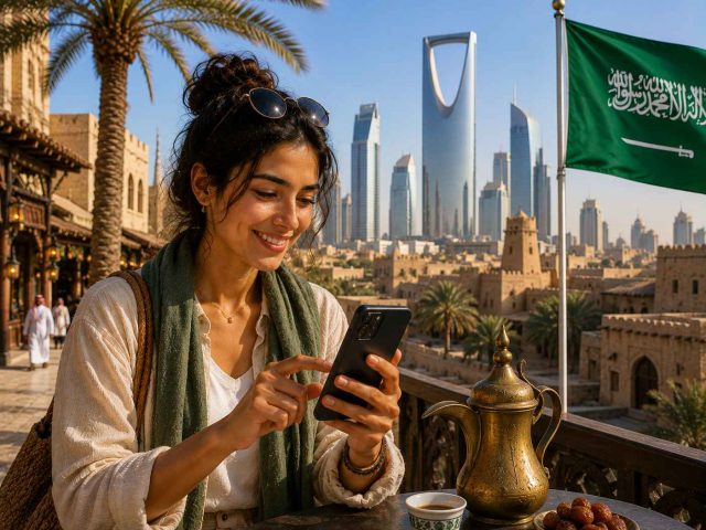 une fille utilise son esim en arabie saoudite