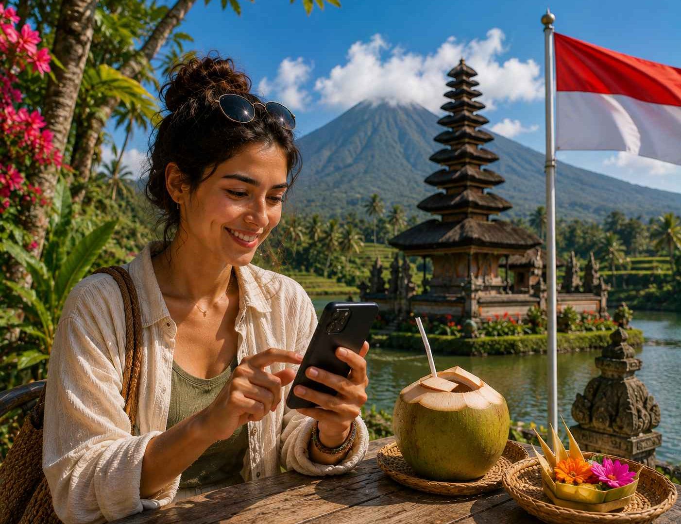 une fille qui utilise une esim à bali