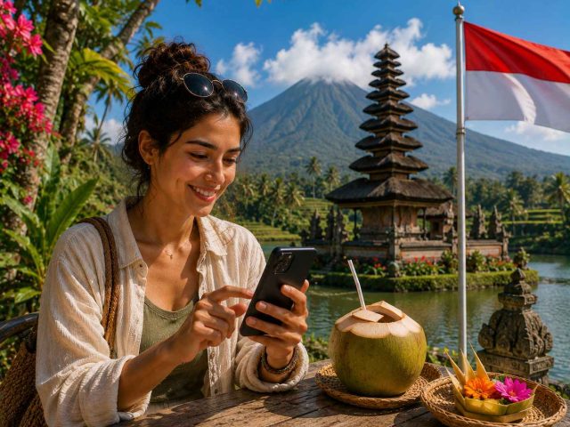 une fille qui utilise une esim à bali
