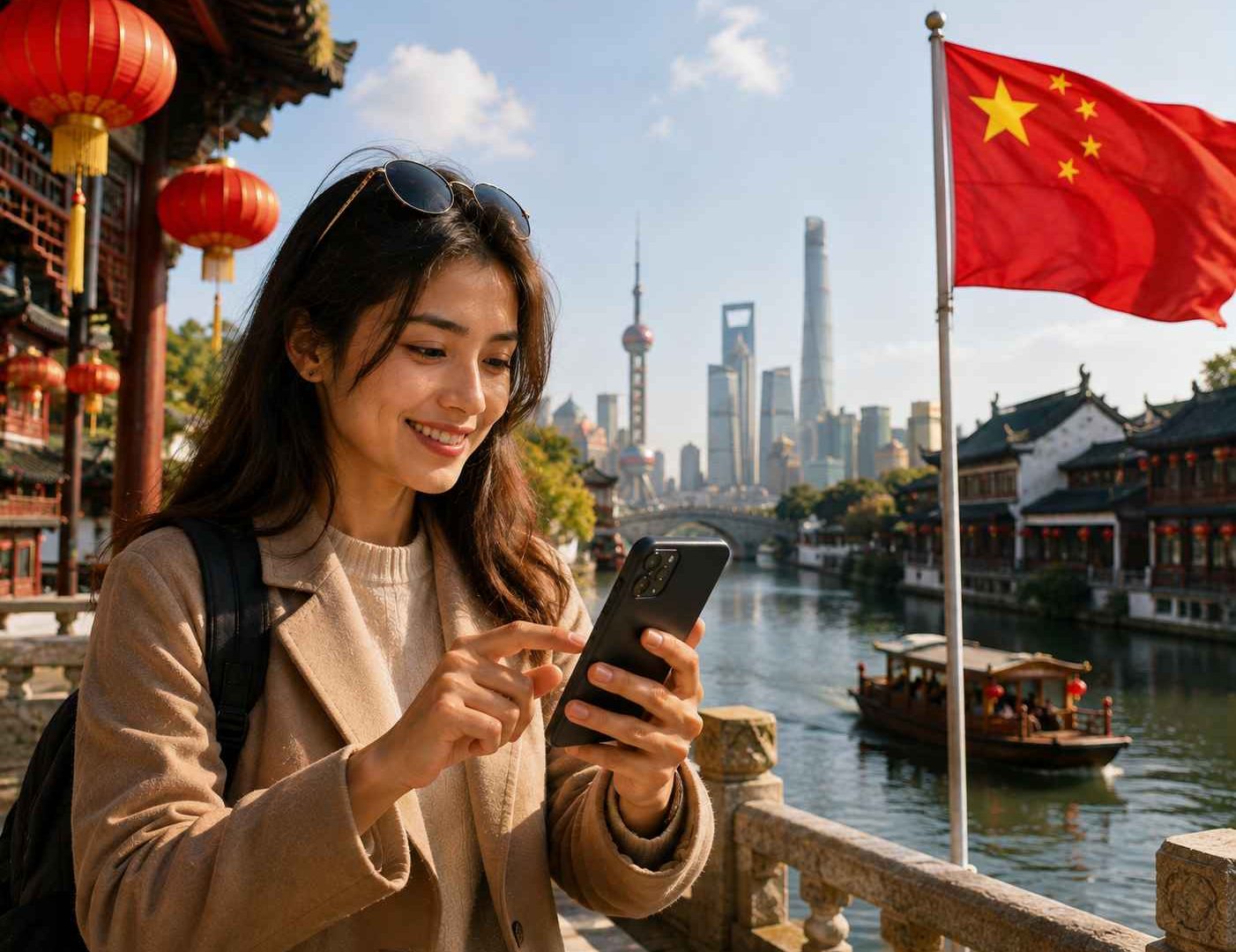 une femme utilise sa esim en chine