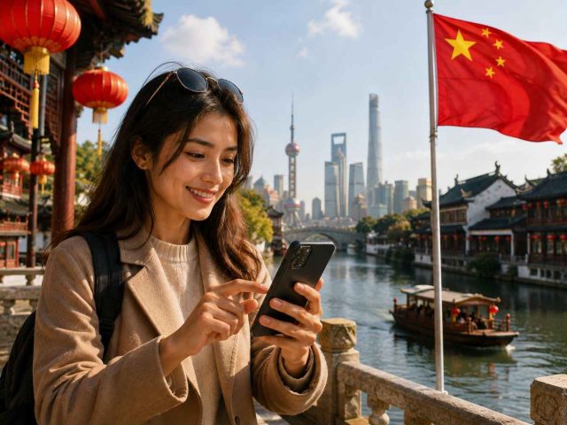 une femme utilise sa esim en chine