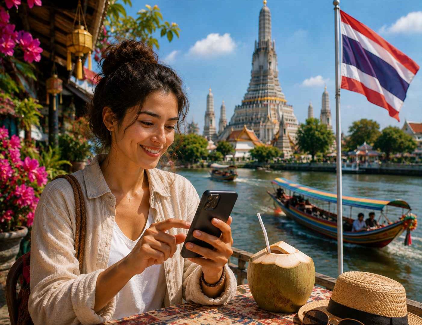 Une femme qui utilise sa esim en thailnde